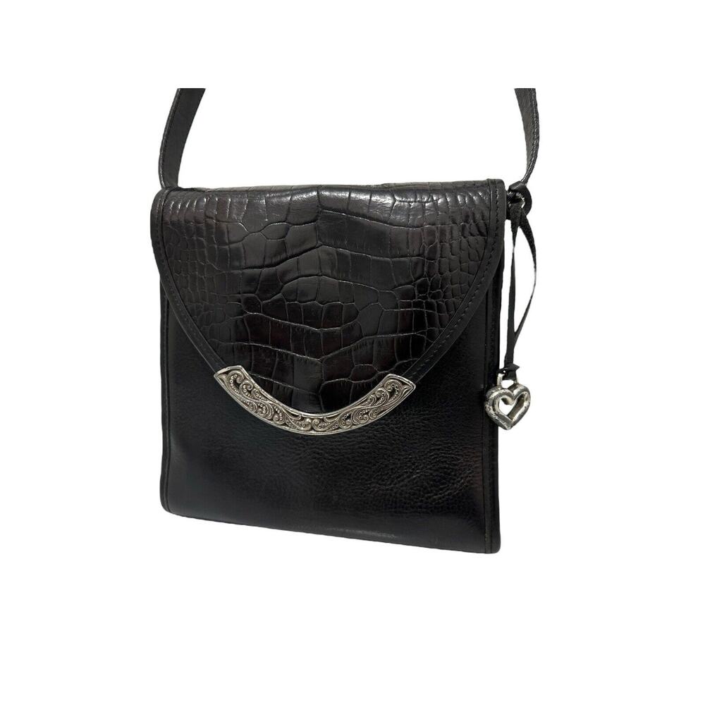 Brighton Black Leather Croc embossed Purse Slap Front Shoulder Bag